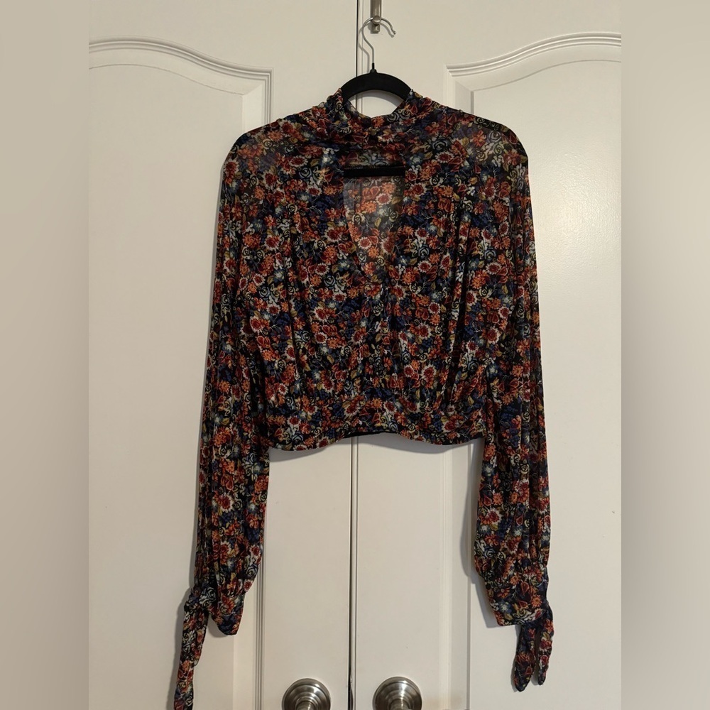 Free People All Dolled Up Crop Mesh Floral Top - Picture 4 of 7